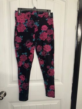 torrid Black Leggings with Pink Floral Print